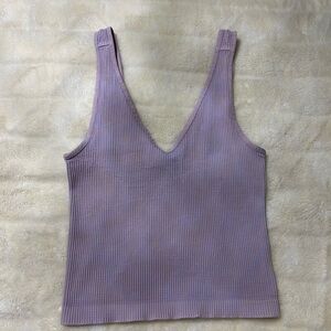 Women's Lavender Ribbed V-Neck Crop Top